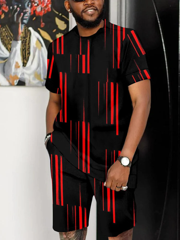 Men Clothing Set T shirt Pants 2 Piece Outfit Stripe Shirt Suit 3D Printed Tracksuit Summer Oversized Jogging Designer Clothes