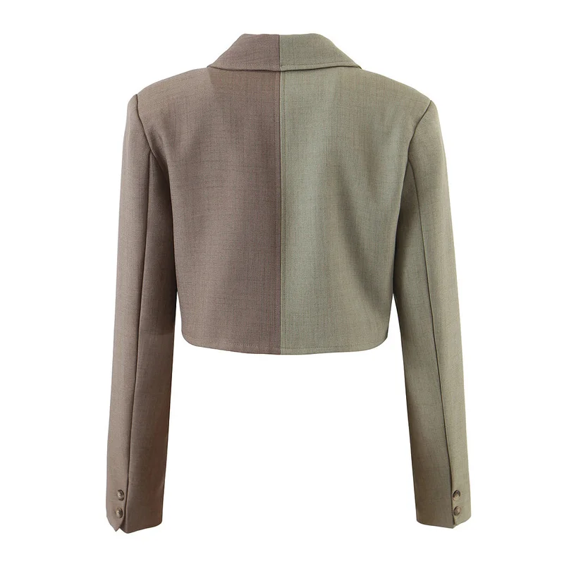 Za Sexy One Button Women Short Blazer Cropped High Waist Irregular Cross Slit Mini Skirt Brown Long Sleeve Suits 2 Pieces Sets