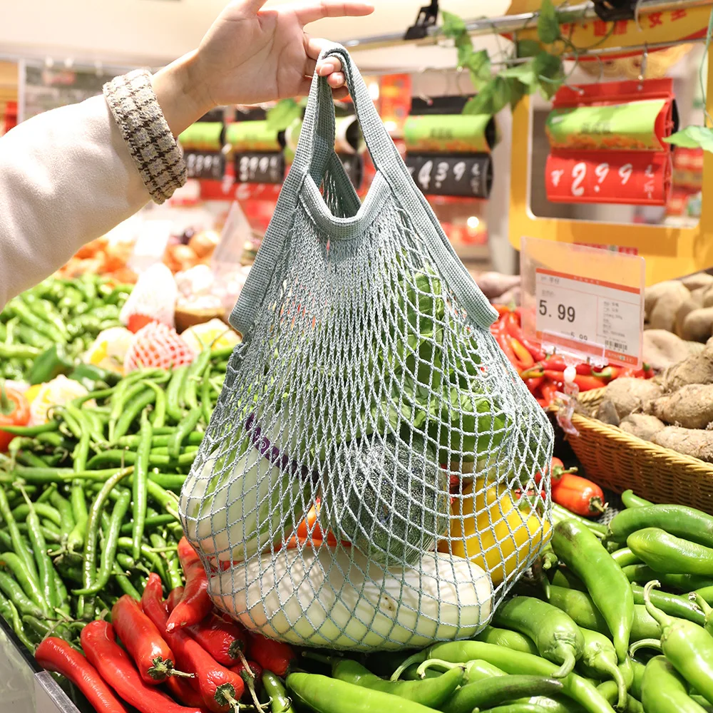 

1PC Portable Reusable Grocery Bags Fruit And Vegetable Bags Can Be Washed Cotton Mesh Rope Organic Tote Short Tote Net Tote Bag