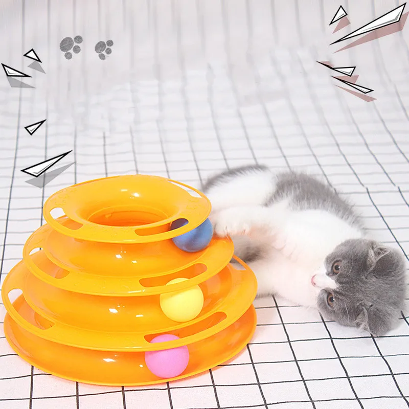 

Three Levels Pet Cat Toy Training Amusement Plate Kitten Tower Tracks Disc Cat Intelligence Amusement Triple Disc Cat Toys Ball