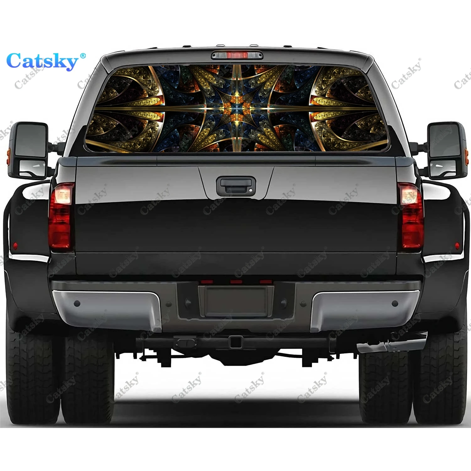 

Abstract Fractal Truck Rear Window Decal Sticker Graphic PVC Material Truck Sticker Perforated Vinyl Universal Sticker