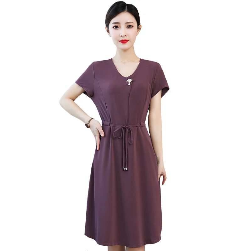 

2022 New Women Elegant Dress Summer Casual V-Neck Harajuku Draw String Dresses Red High Quality Solid Color Loose Long Sundress