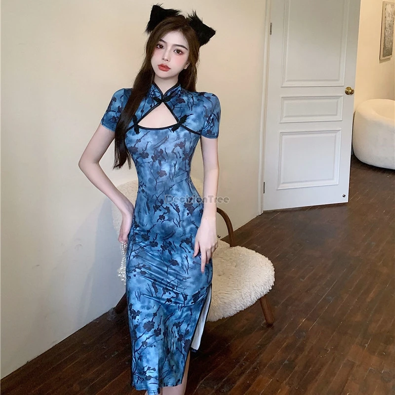 Женское платье-Ципао средней длины пикантное ажурное платье в китайском стиле с