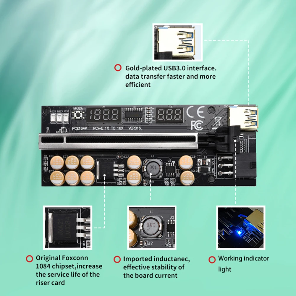 Переходник для Райзера Gold VER016 USB 3 0 PCIE 1X 4x 8x 16x SATA 15pin на 6 pin кабель питания |