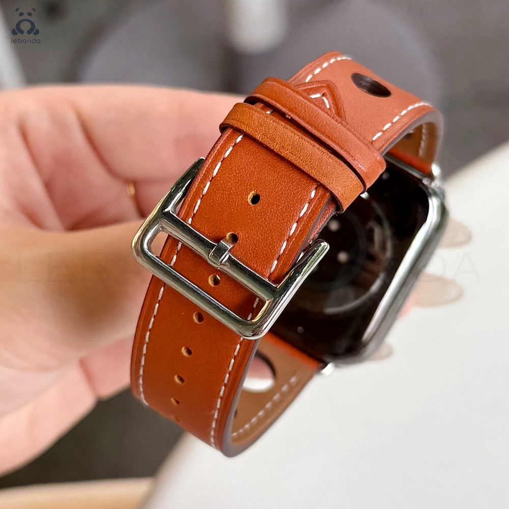 Фото Ливанда Распродажа цена! Ремешок Single Tour Rallye для Apple Watch Series 10, 9, 8776 SE, кожаный ремешок для модного браслета iWatch №4