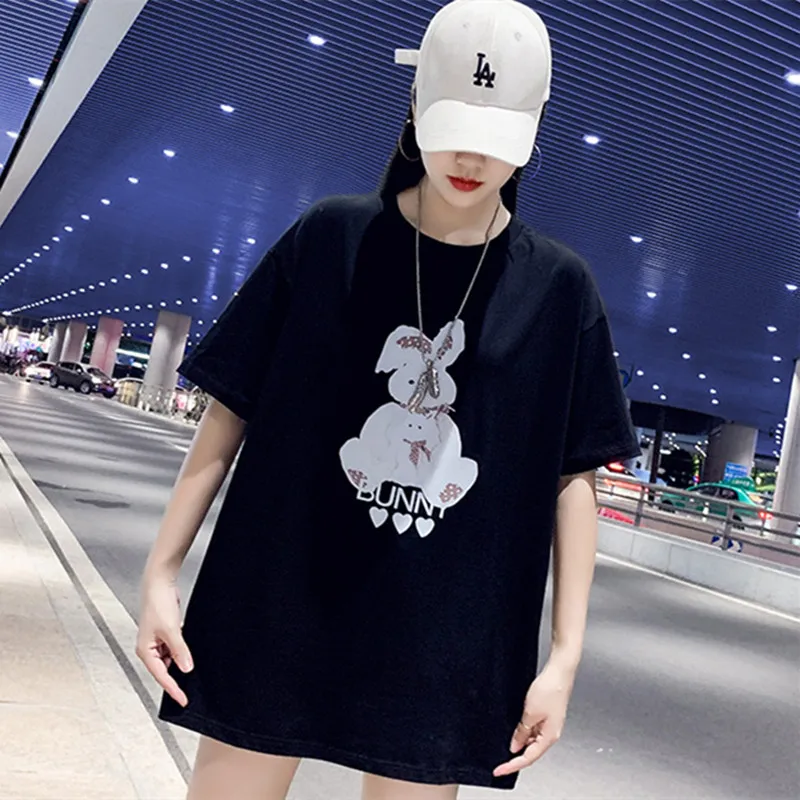 

Sandro Rivers Женская Черная футболка с мультяшным принтом Sandro River, летняя оригинальная мешковатая куртка с коротким рукавом средней и длинной дл...