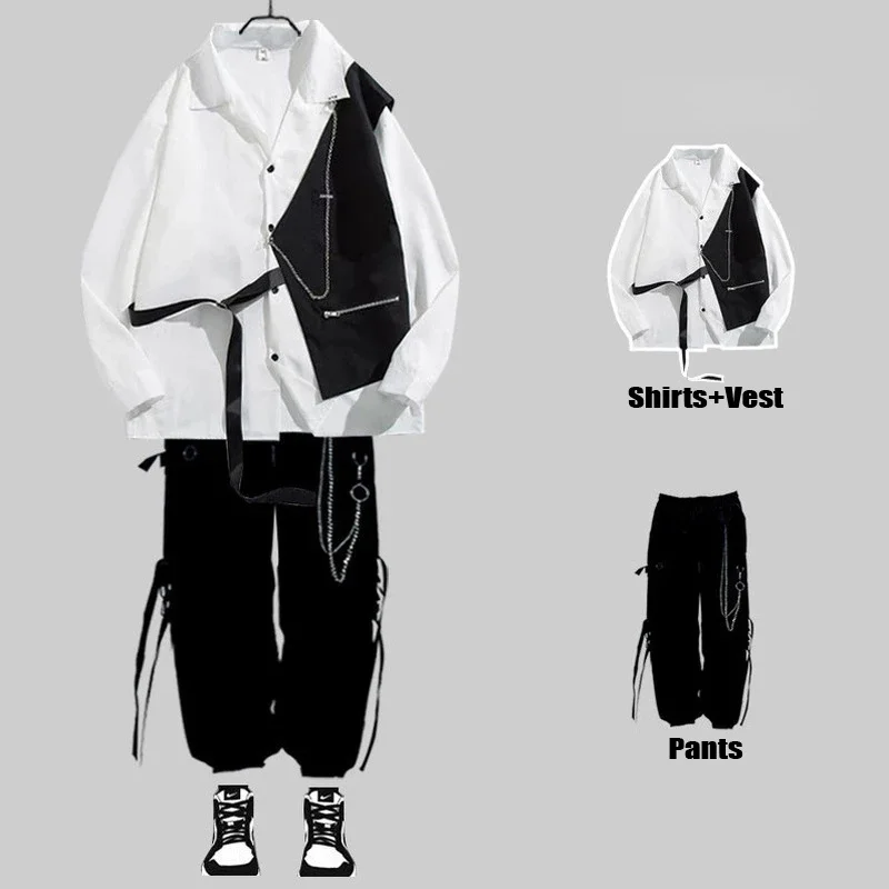 

OUZOU Tecwear Men's Sets Caro Pants Men's Sirt Kit Lon Sleeve Sirts Streetwear ip op arajuku Sprin