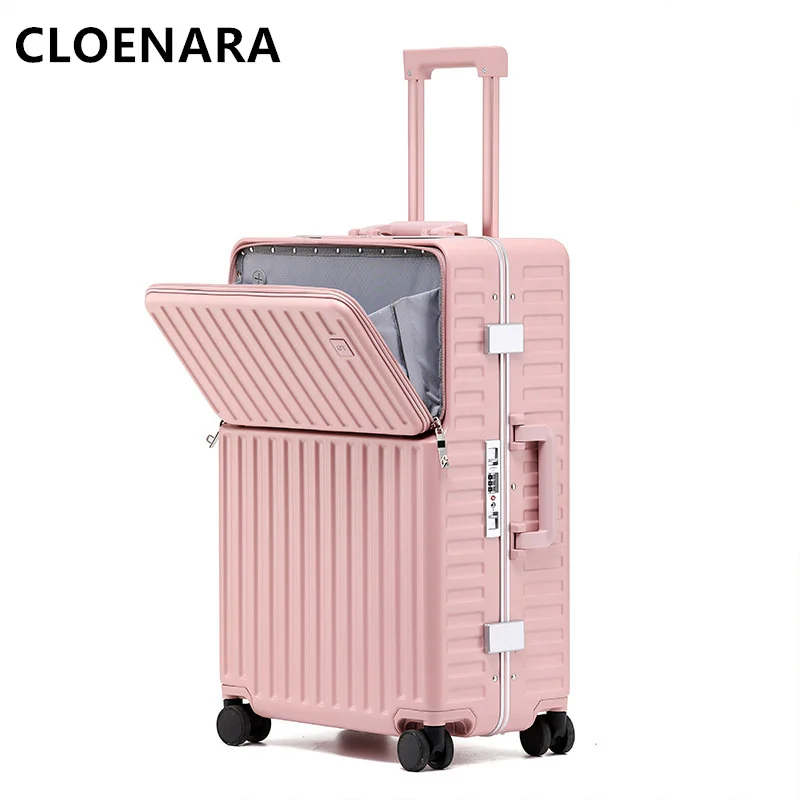 COLENARA 20''24''Inch Suitcase Front Open Aluminum Frame Trolley Case Multifunctional Boarding Password Case Laptop Luggage