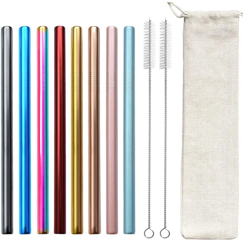

Bubble Tea Straws- Straws Stainless Steel 8 Pieces Of Colored Straw, Reusable And Washable Straws, With Cleaning Brushes