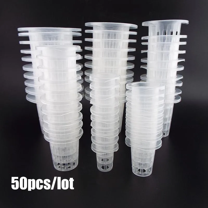 

50Pcs Plant Grow Pots Net Nursery Cup Hydroponic colonization Mesh plastic Basket holder Aeroponic vegetable Planting Soilless