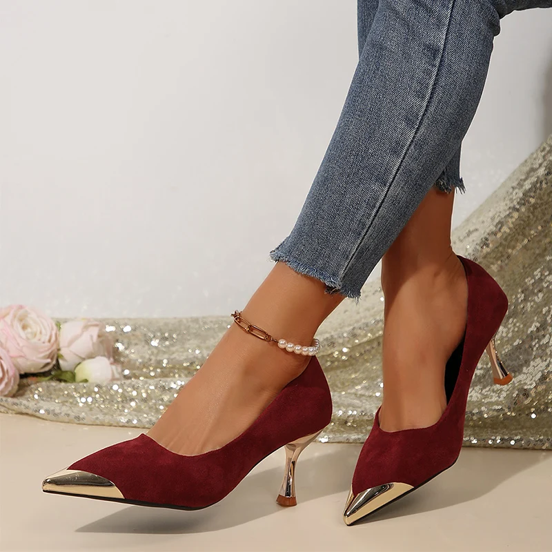 Женские замшевые туфли на высоком каблуке с острым носком пикантные женские