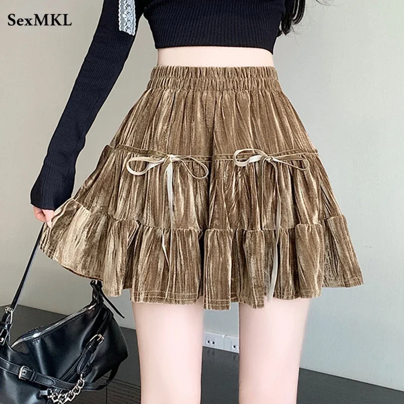 Повседневная трапециевидная мини-юбка женская одежда с высокой талией и бантом