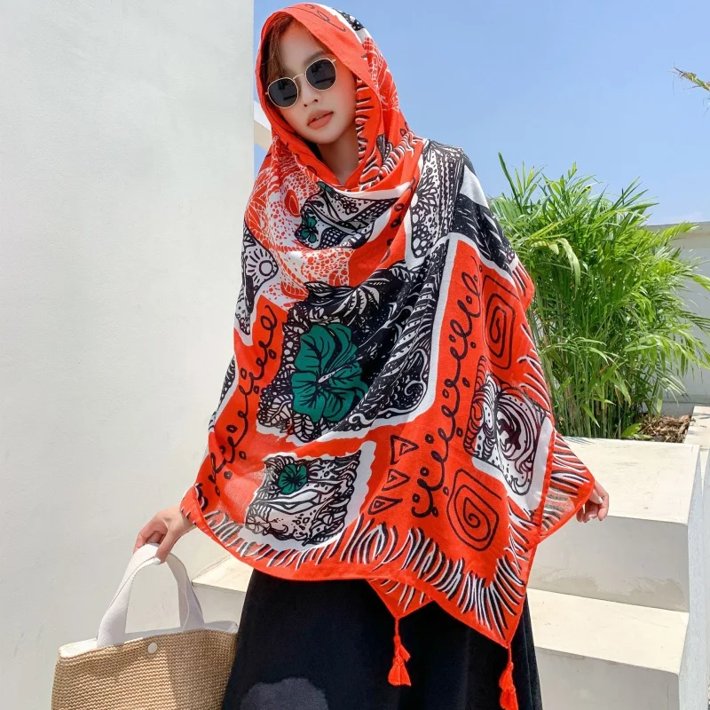 

Новый весенне-осенний тонкий шарф из хлопка и льна с бахромой летний солнцезащитный шаль в этническом стиле практичный шарф