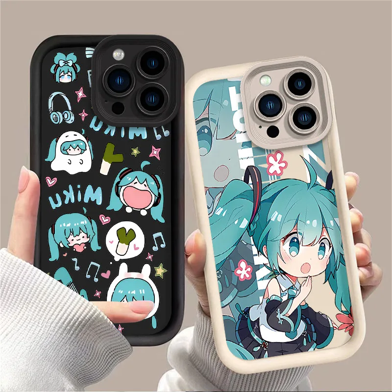 Фото Милый чехол H-Hatsunes M-Miku для iPhone 17 Air 16 16E 15 14 13 12 11 Pro Max X XS X S Max XR SE 2020 SE4 7 8 Мягкий силиконовый чехол №3