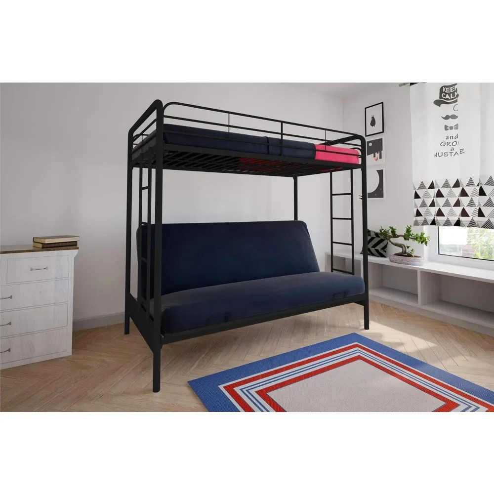 Металлическая двухъярусная кровать Twin over Futon черная