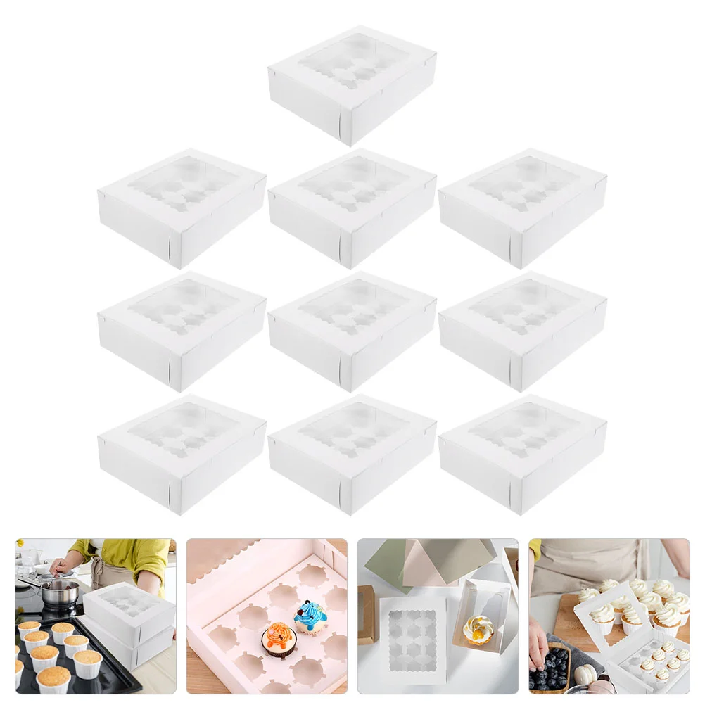 

10Pcs Egg Tart Paper Box Paper Cupcake Box Pastry Box with Window Baking Packing Box