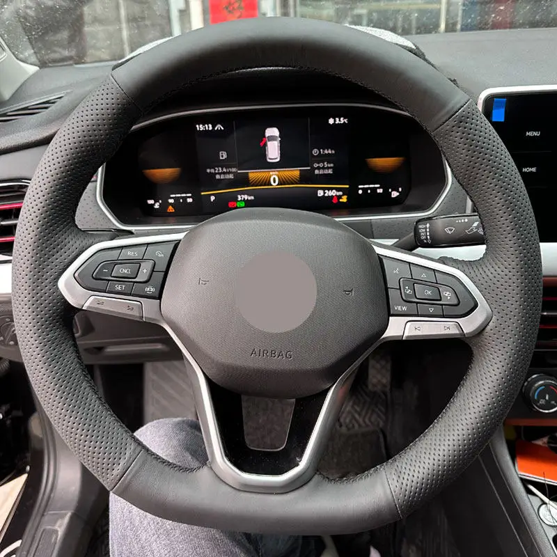 

Чехол рулевого колеса автомобиля отделка для VW Golf 8 MK8 Golf R GTI 2020 2021 Atlas Jetta Sharan Passat B9 Tiguan, черная перфорированная кожа