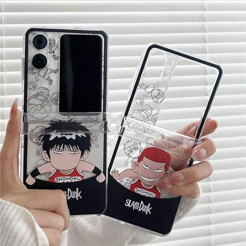 

Q version Cartoon Slams Dunks Rukawas Kaedes Phone Case For OPPO Find N2 Flip Transparent Shockproof Cover