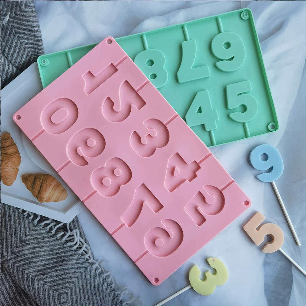 

0-9 Number Silicone Lollipop Molds Chocolate candy pop Fondant Mould sugar lolly cake biscuit bakeware 8 hole