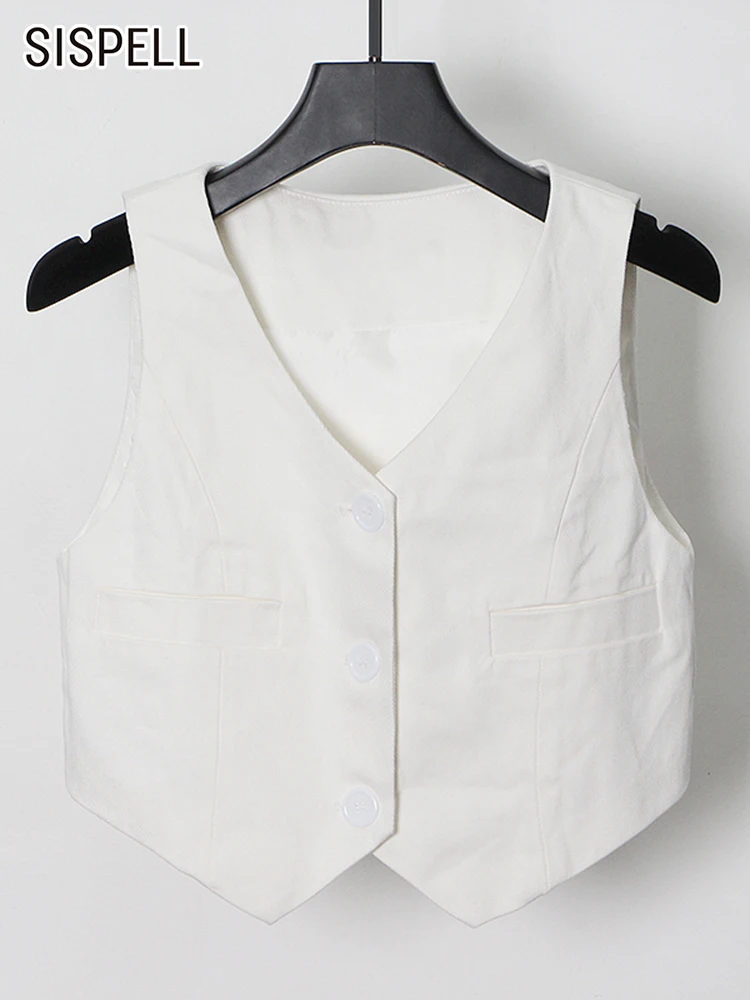 

SISPELL Korean Casual White Casual Tank Tops For Women V Neck Sleeveless Solid Minimalist Vests Female Summer Clothing Fashion