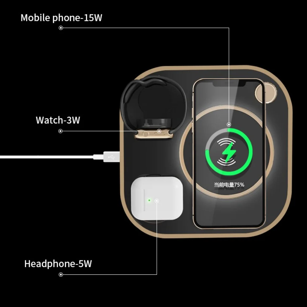 15W Fast 5 In 1 Wireless Charging for iPhone Watch Earphone Modern Led Office Desk Lamp Wireless Charger Lamp