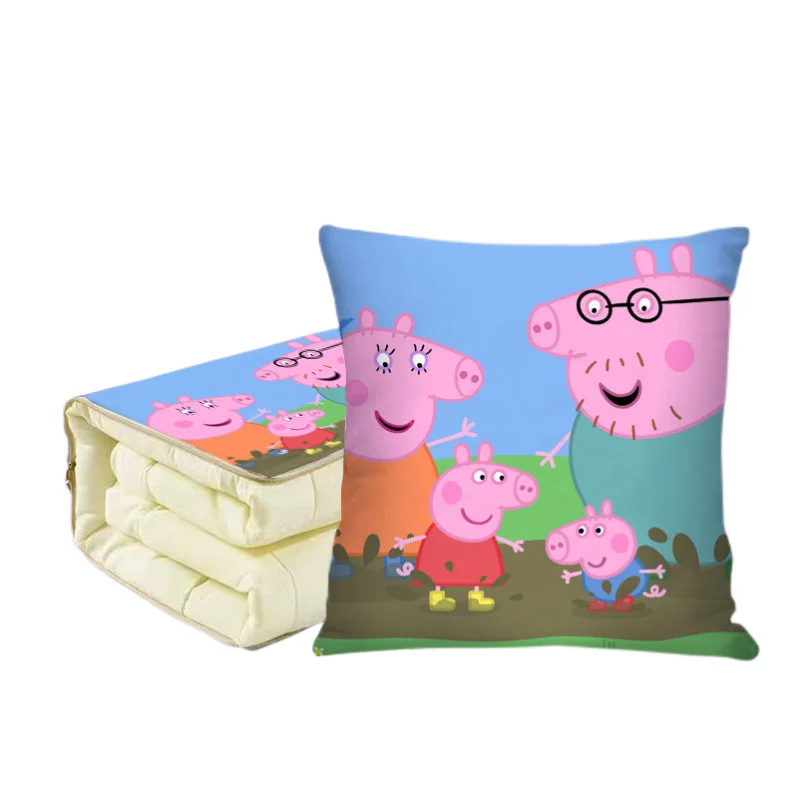 

Peppa Pig Family Pillow Quilt Folding Nap Pillow Blanket Cute Cartoon George Pig Multifunctional Car Cushion Office Pillow Gift