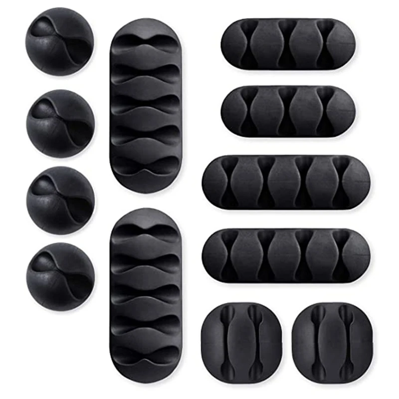 

12 Pc Power Cord Manager USB Organizer Charger Desktop Clamp Black Cable Clips For Charging And Mouse Cord