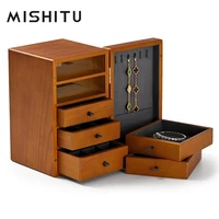 mishitu newly 5 layers woodenmicrofiber jewelry organizer box bracelet display stands ring watch storagecase