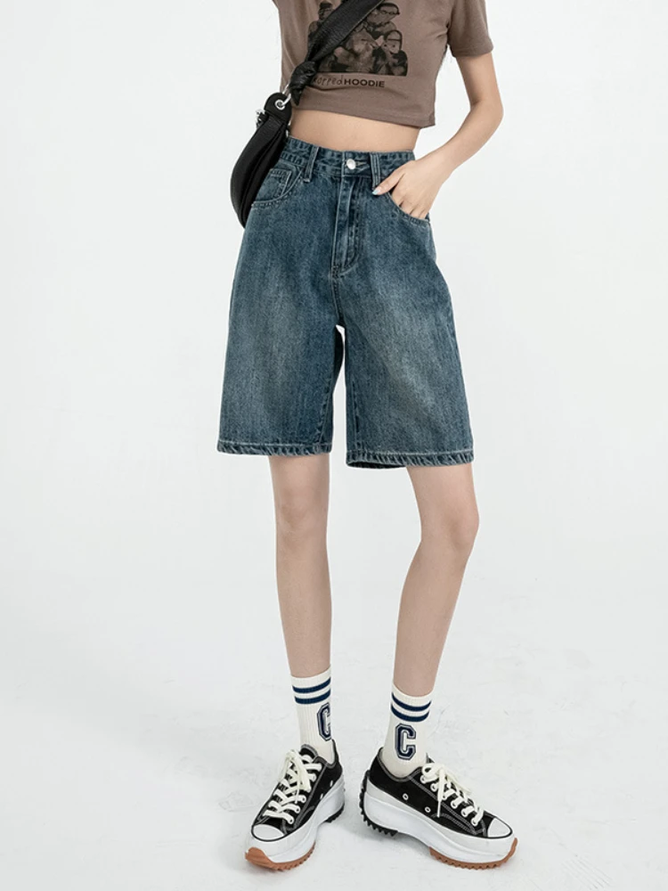 2023 Korean Fashion New Summer Trend Shorts Pants for Women Vintage Loose Wide Leg Five Cent Pants Casual Women Jeans Streetwear