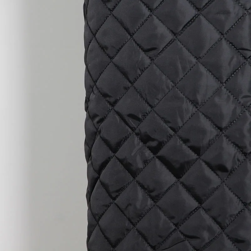 Black Patchwork Argyle Parkas for Women Lapel Long Sleeve Side Split Casual Loose Cotton Coat Female Fashion Winter