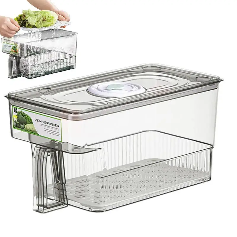 

Fruit Container For Refrigerator Veggie Storage Container For Refrigerator Storage Box With Removable Drain Tray Time Dial And