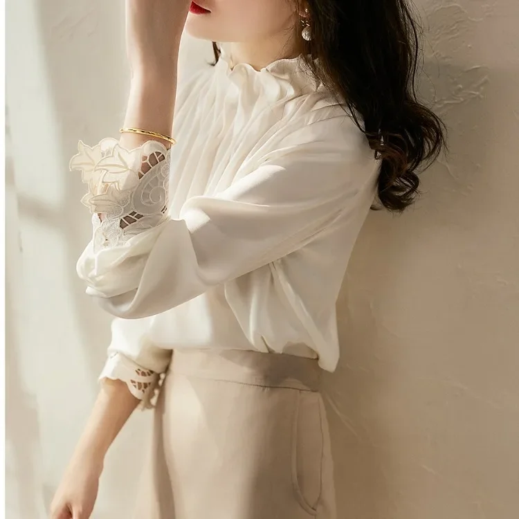 Элегантная шифоновая блузка свободного кроя женский топ с деревянными ушками