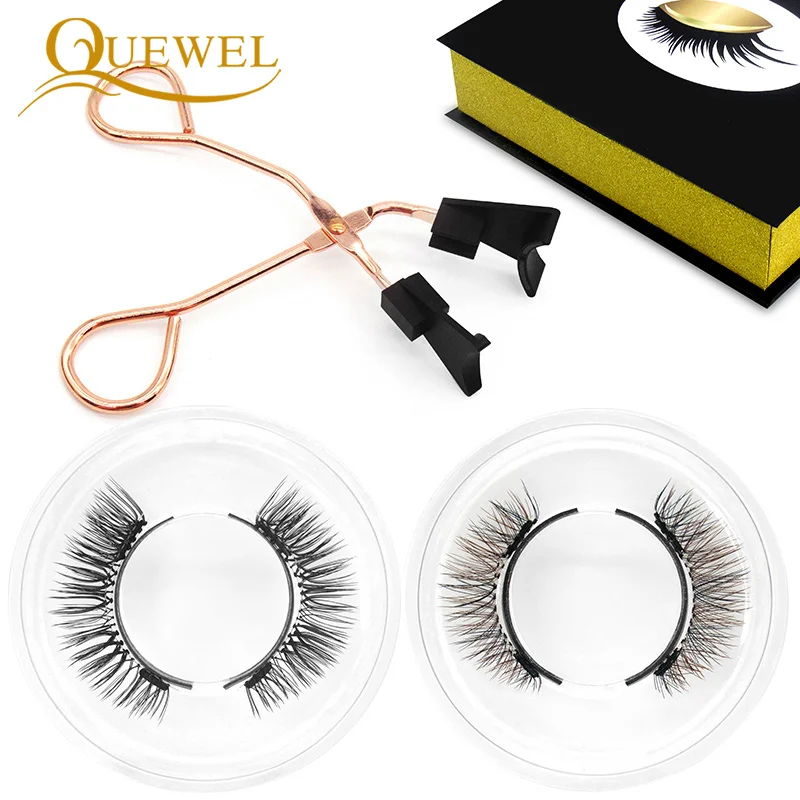 

Quewel 1Pc Magnetic Eyelashes Clip & 2 Pcs False Eyelash Easily Apply Lash Curler Portable No Glue Magnet Lashes Partner Tools