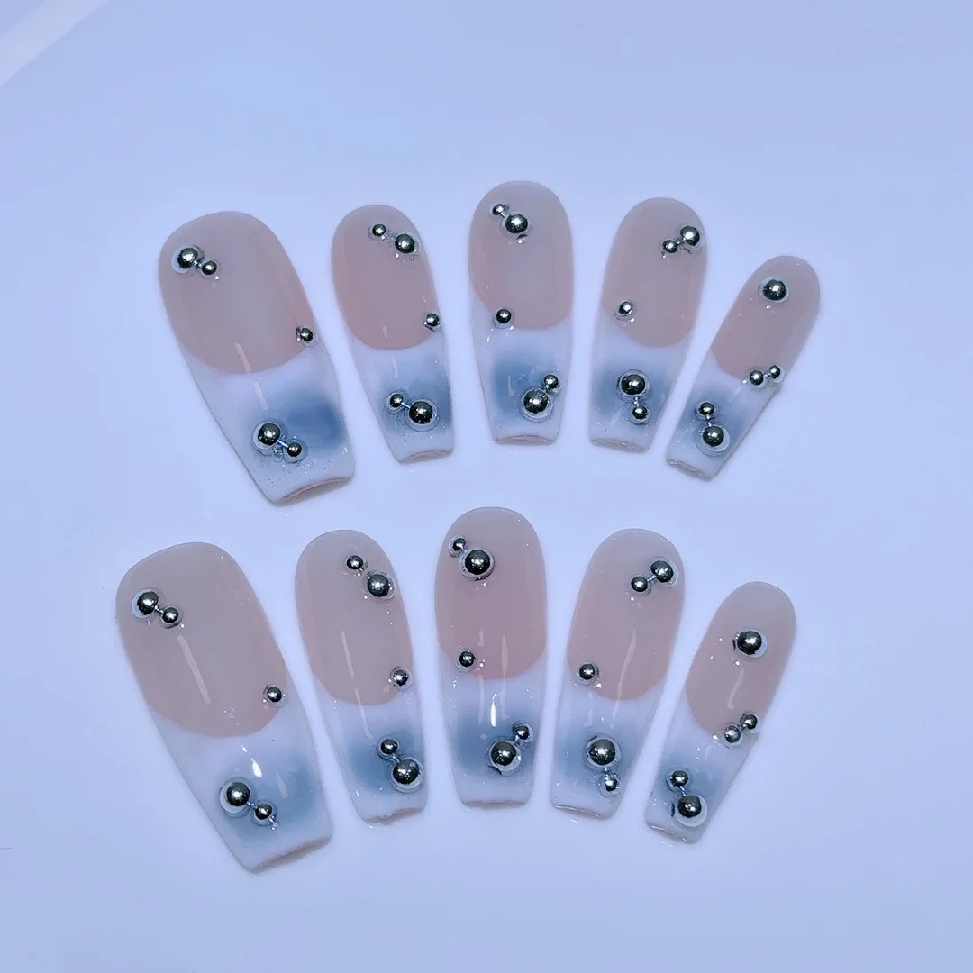 10 шт. накладные ногти с французским наконечником Acyrlic красивые металлические Y2K