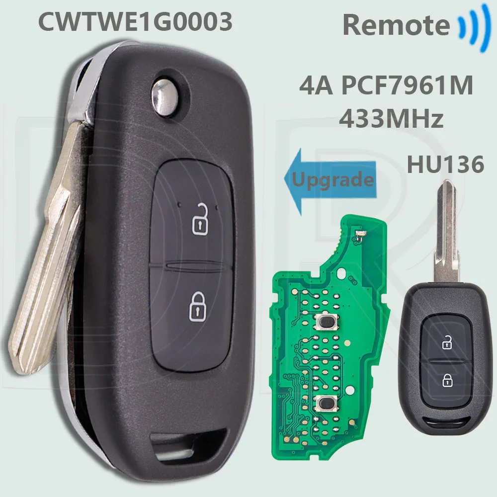 

DR модифицированный 4A PCF7961M 433 МГц автомобильный дистанционный ключ CWTWE1G0003 для Renault Logan Dacia Duster Sandero Lodgy Dokker Symbole Trafic