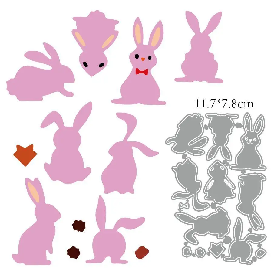

8Pcs Rabbit Bow Metal Cut Dies Stencils for Scrapbooking Stamp/Photo Album Decorative Embossing DIY Paper Cards