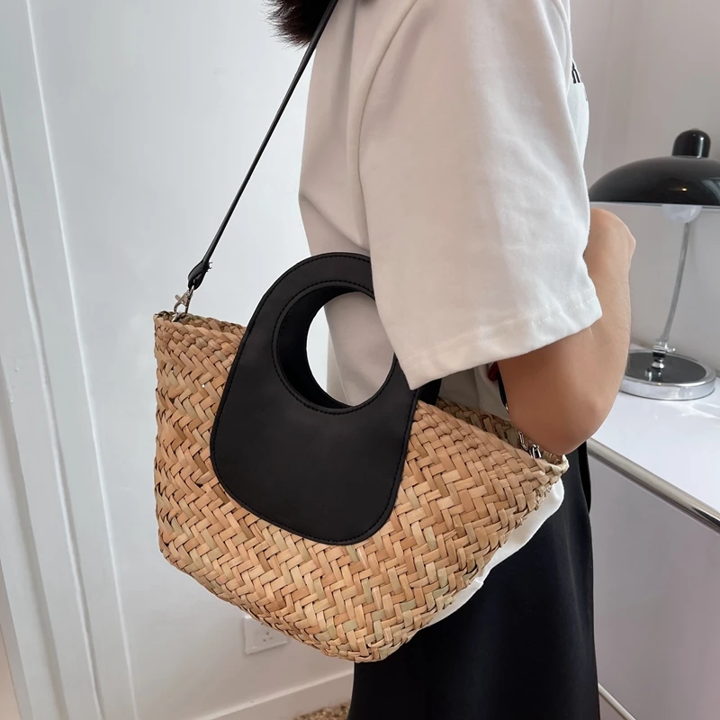 Соломенная Сумка на плечо для женщин Модный богемный пляжный саквояж отпуска