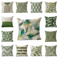 green art pattern cushion cover linen geometric pillowcase sofa car chair home decoration cushion cover gift pillows 45cm45cm
