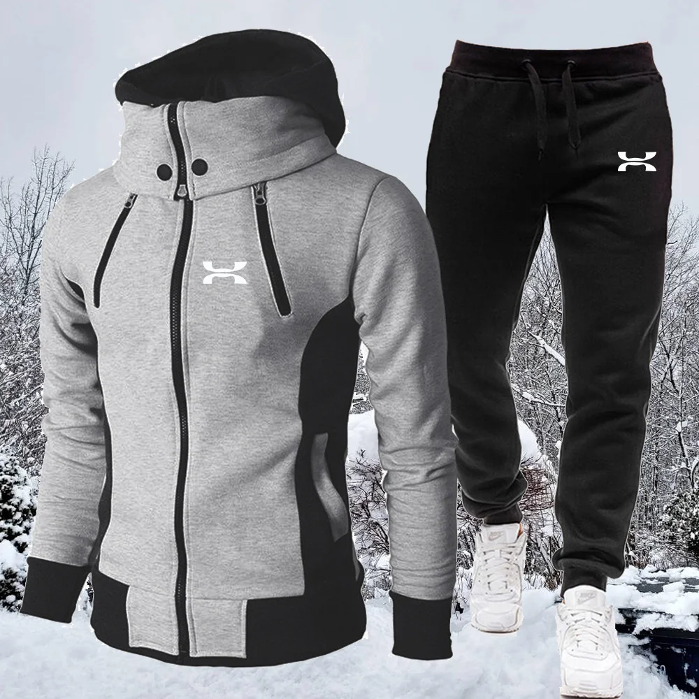 

2023 Men Warm Lapel Jacket Sportwear ZipperWindproof oodies Male Sweatsirt+Sweatpants Suit 2Pcs Tracksuit Sets Winter Clotes