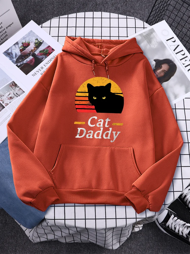 

Sunset Background Cat Daddy Printing Woman Hooded Oversized Vintage Aesthetic Tops Creativity Casual Pullover Womens Hoodies