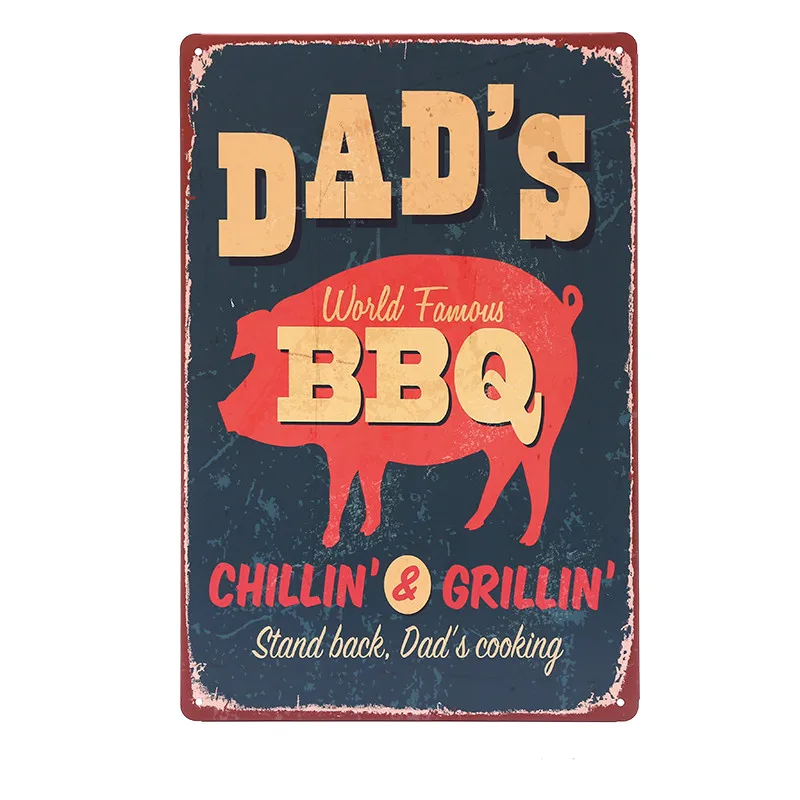 

World Famous BBQ Signs Dad's Cooking Chillin & Grillin Tin Poster Pub Bar Club Home Tin Wall Decor Metal Art Decoration
