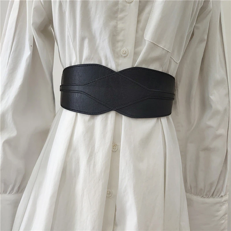 

Luxury Ladies Wide Belt Elastic Vintage Buckle Leather Wide Fashion Wild Hook Up Buckle Women'S Belt Waist Seal Belt