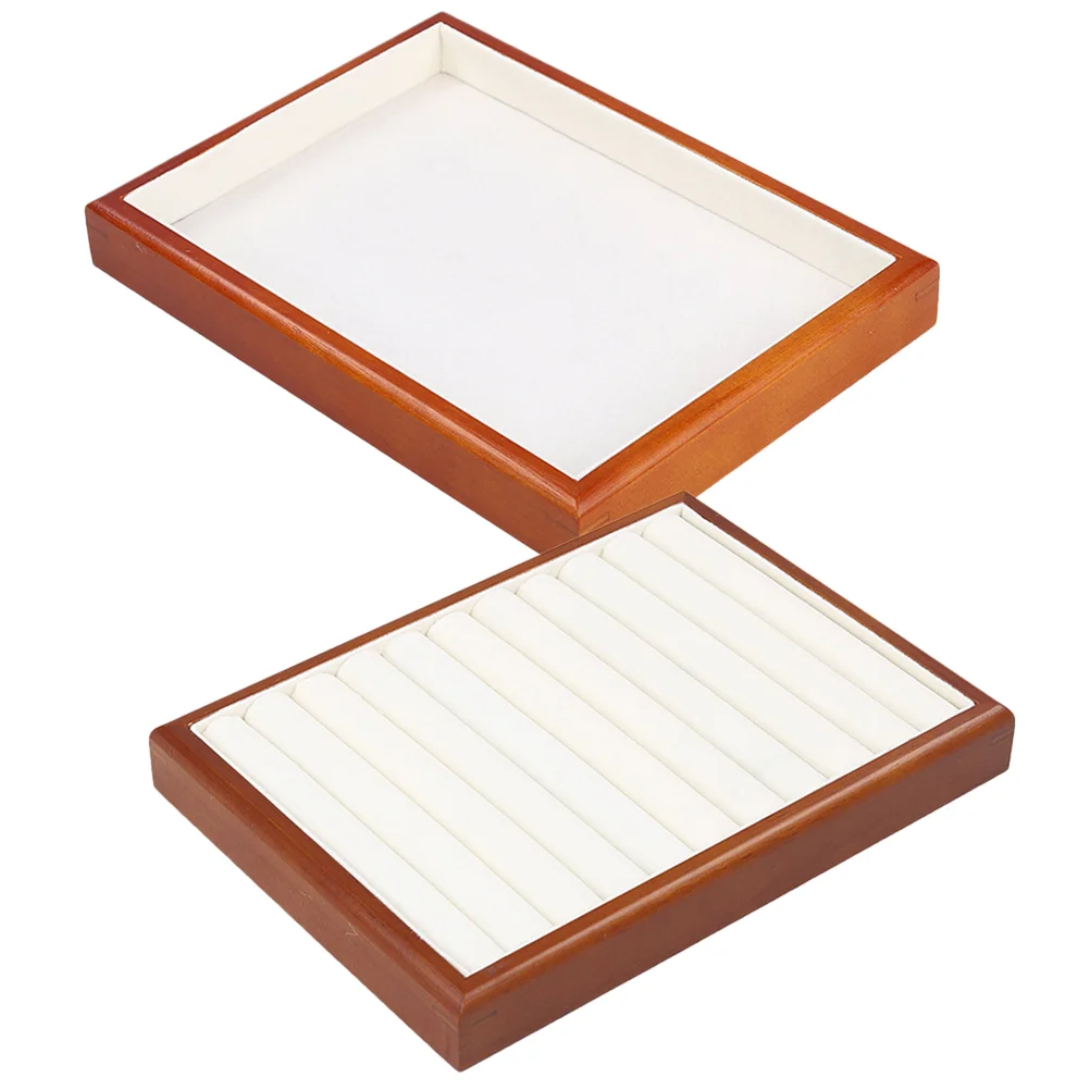 

2 Pcs Jewelry Storage Tray Earring Display Holder Rings Organizer Plate Accessories Rack Flannel Wooden Pallet