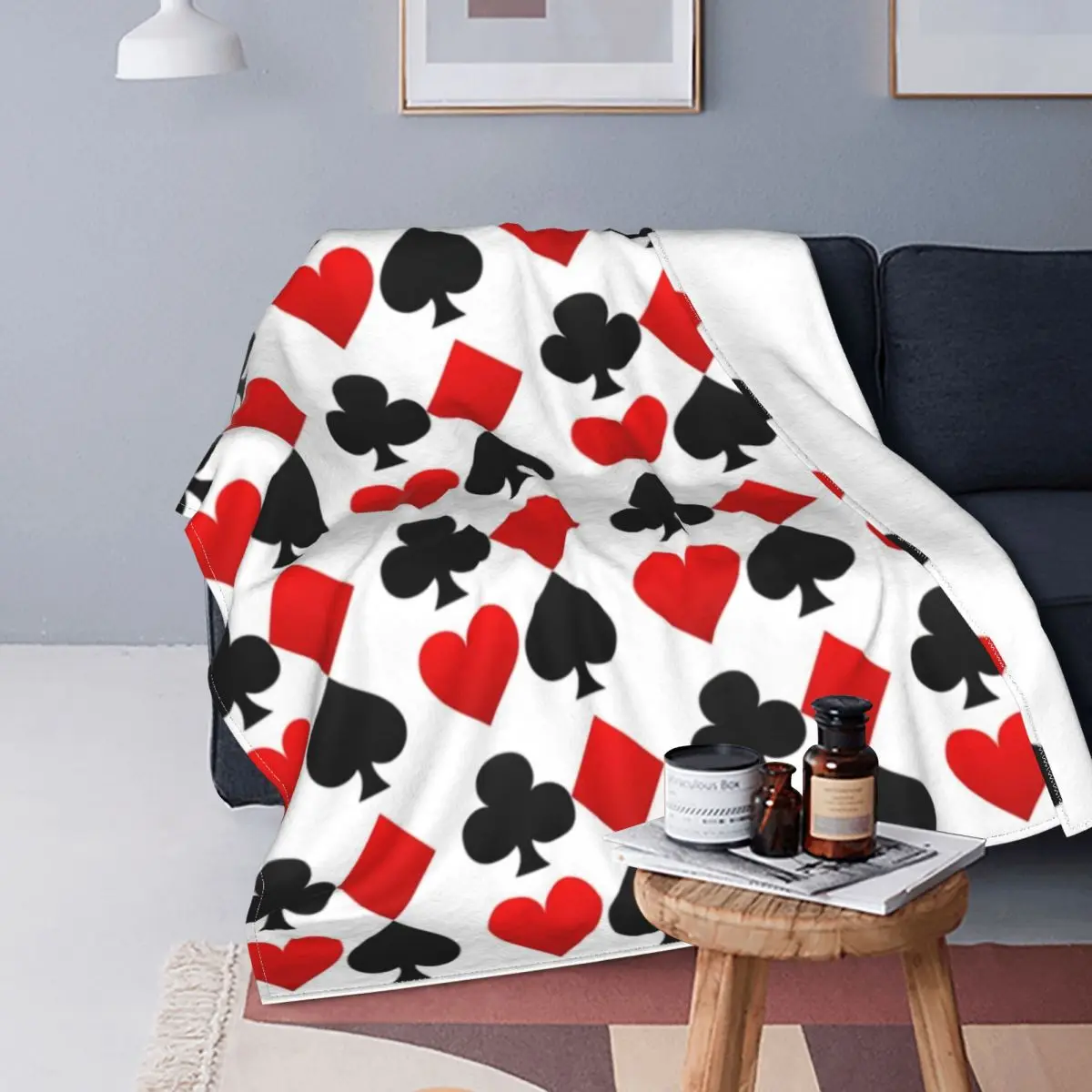 

Playing Poker Card Blanket Hearts Diamonds Clubs Spades Fashion Cozy Bedspread Fleece Travel Super Soft Blanket