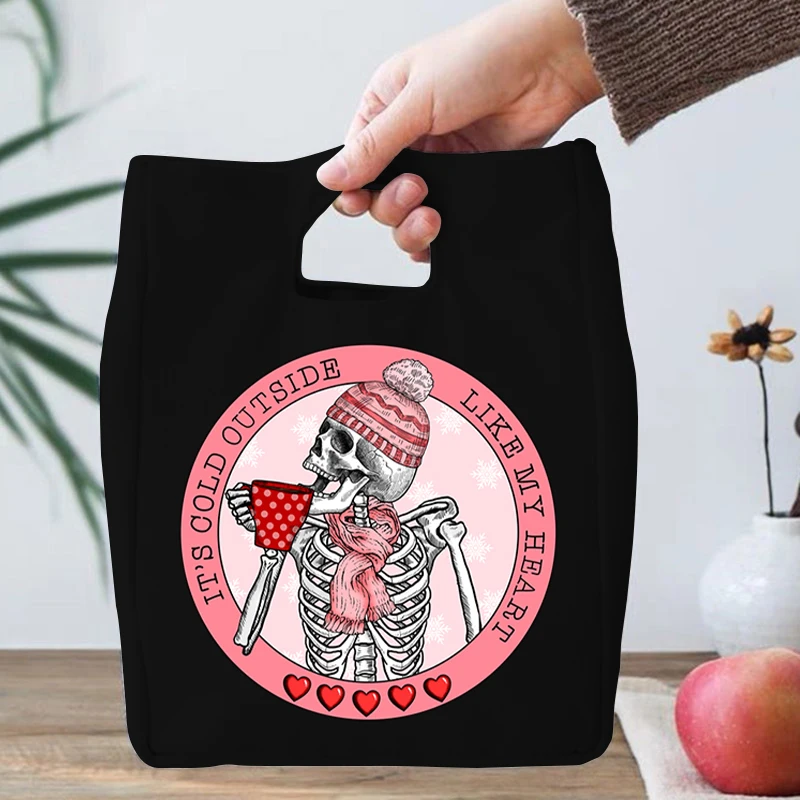 

New Lunch Bags Retro Original Skull Print Thermal Insulated Lunch Box Cold Food Storage Bag Retro-Valentines-Day Canvas Warm Bag