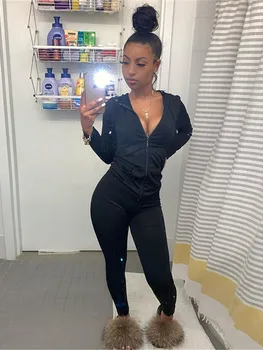 Kliou autumn two piece set women long sleeve hooded zipper pocket sporty Jackets+leggings matching sets workout stretchy outfits 1