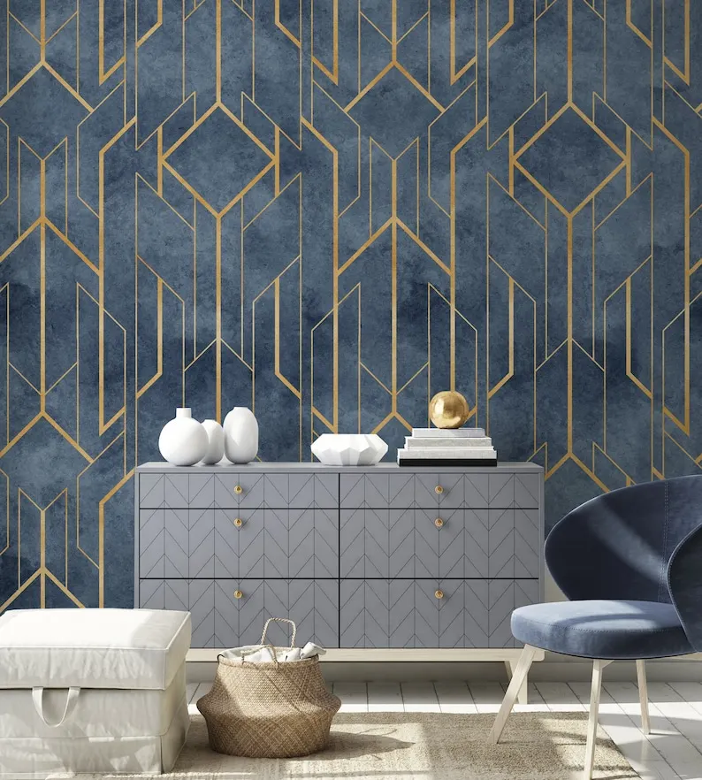 

Geometric Ornament Wallpaper Peel and Stick | Art Deco Wall Mural