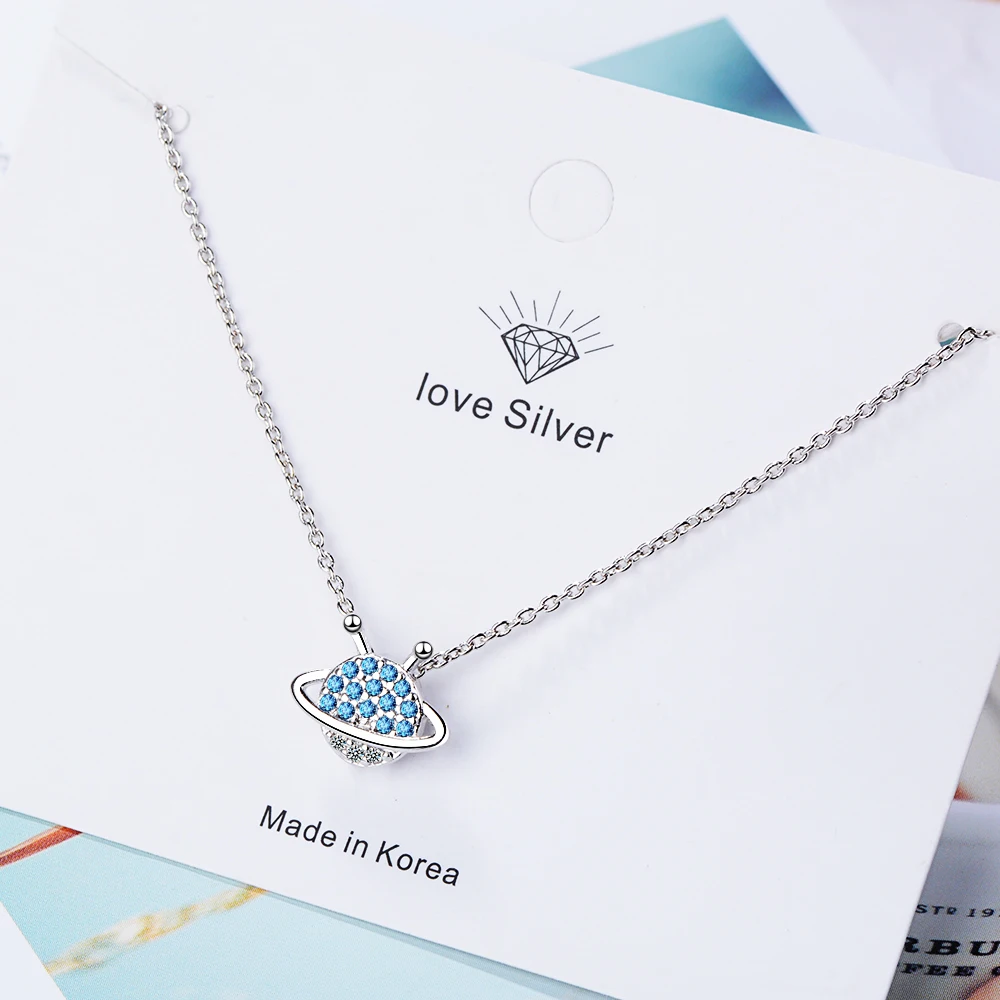 

Todorova High Quality Universe Planet Pendant Necklace Saturn Blue Crystal Cubic Zircon Necklaces For Women Jewelry Gifts