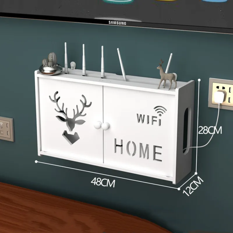 Storage Box Wireless Wifi Router Organizer Wall Hanging Plug Board Bracket Cable Wood PVC Panel Shelf DIY Home Decor |