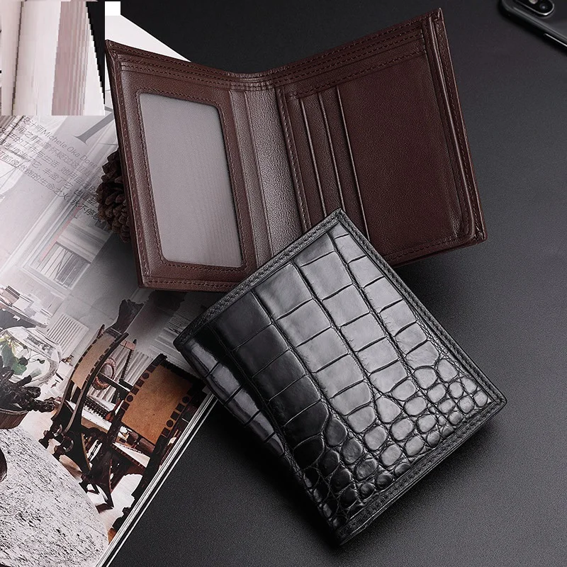 

Men Genuine Leather Crocodile Wallet Luxury Design Brand Alligator Leather Wallets Male Top Quality Short Purse Bifolds Brown